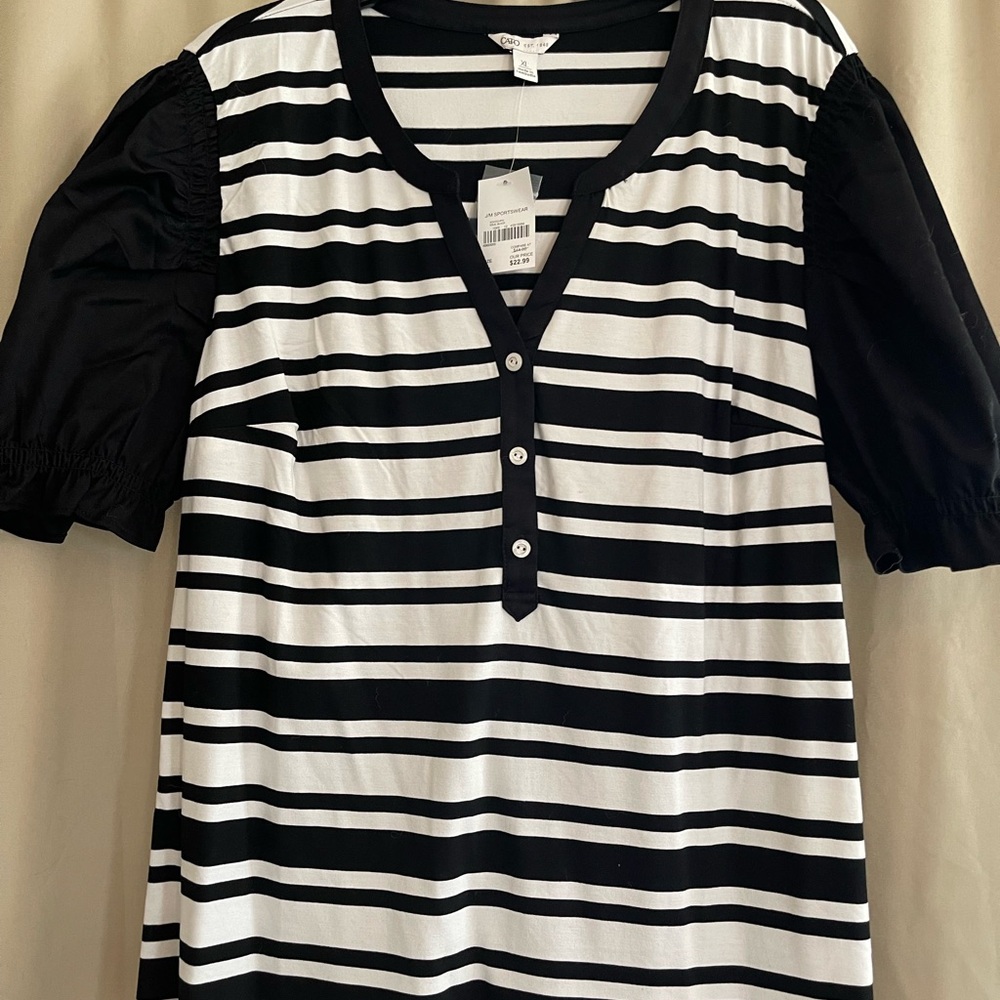 Cato Black and White Striped Blouse XL NWT